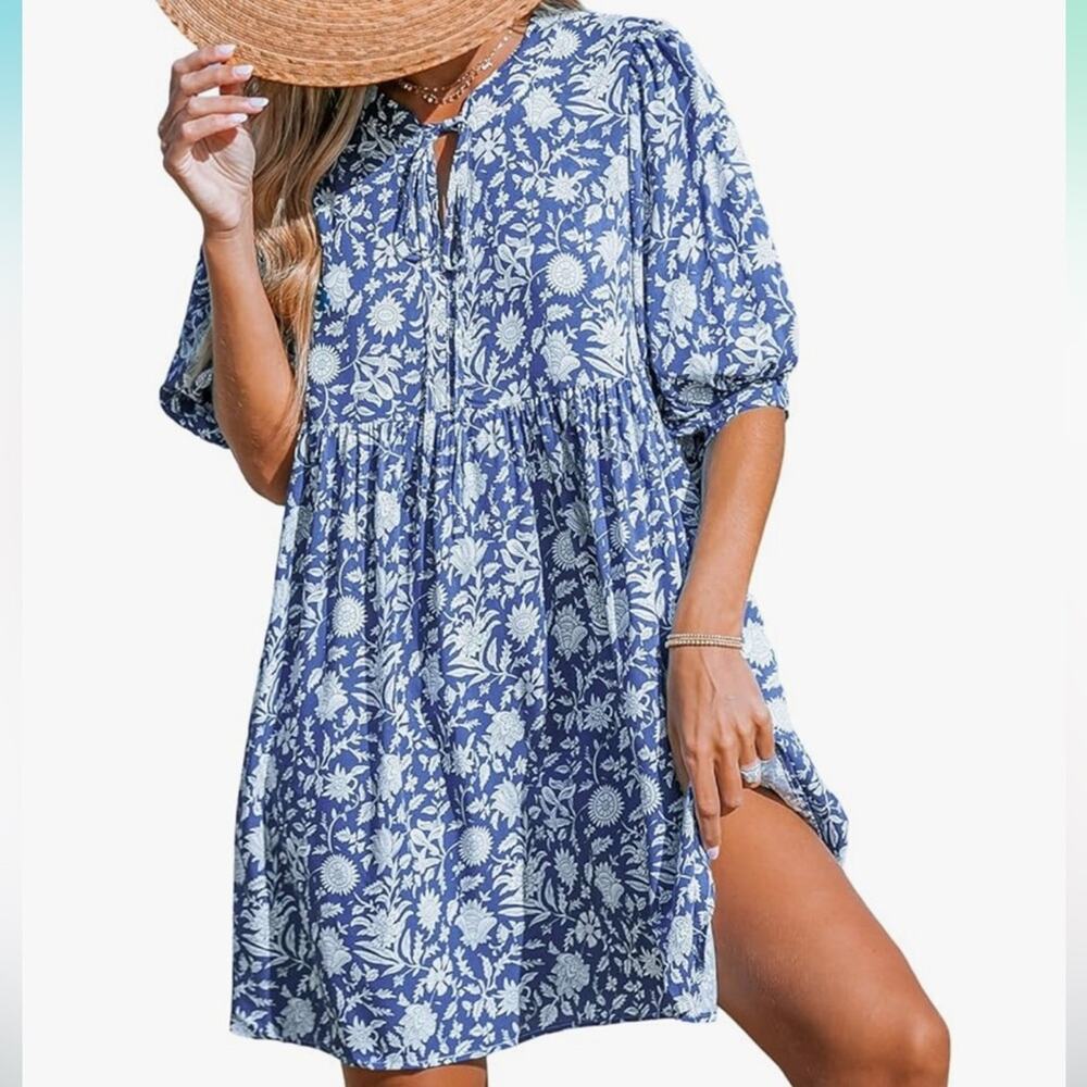 Cupshe XS Navy and White Floral Dress Coverup
